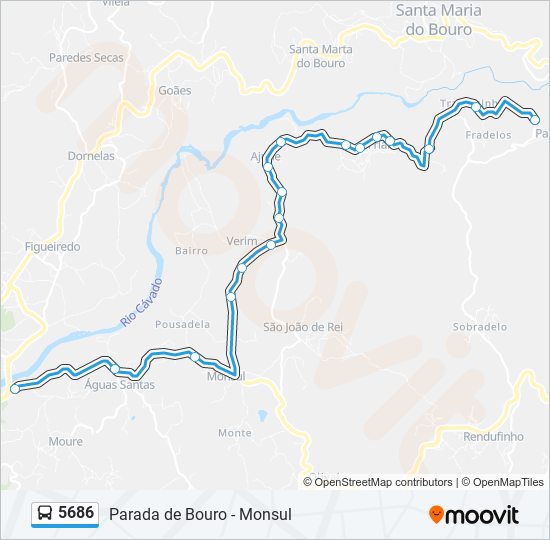 Mapa da linha do autocarro 5686.