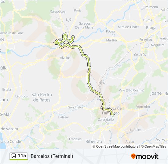 Mapa da linha do autocarro 115.