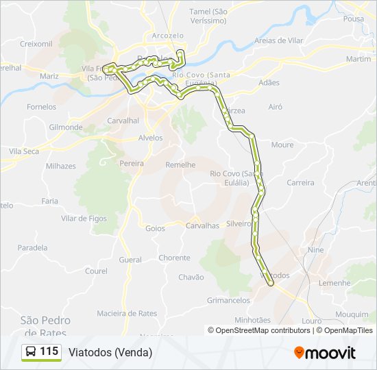 Mapa da linha do autocarro 115.