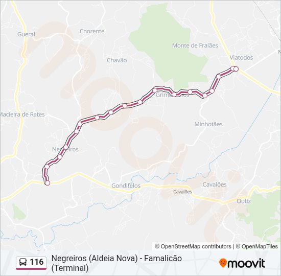 Mapa da linha do autocarro 116.
