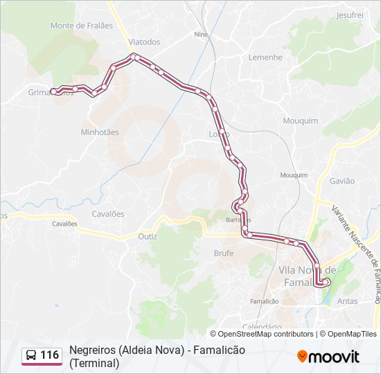 Mapa da linha do autocarro 116.