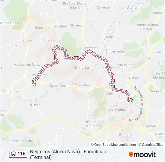 Mapa da linha do autocarro 116.