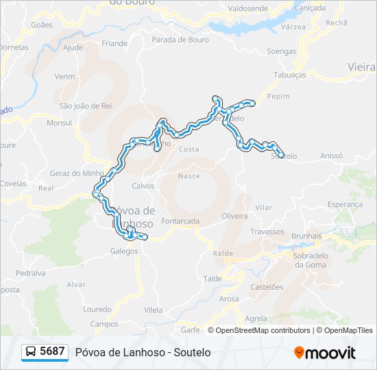 Mapa da linha do autocarro 5687.