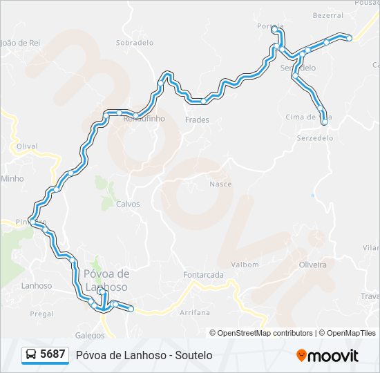 Mapa da linha do autocarro 5687.