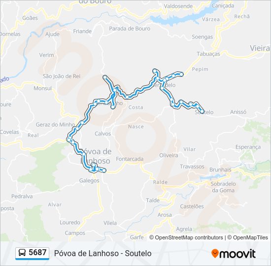 Mapa da linha do autocarro 5687.