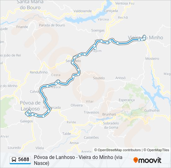 Mapa da linha do autocarro 5688.