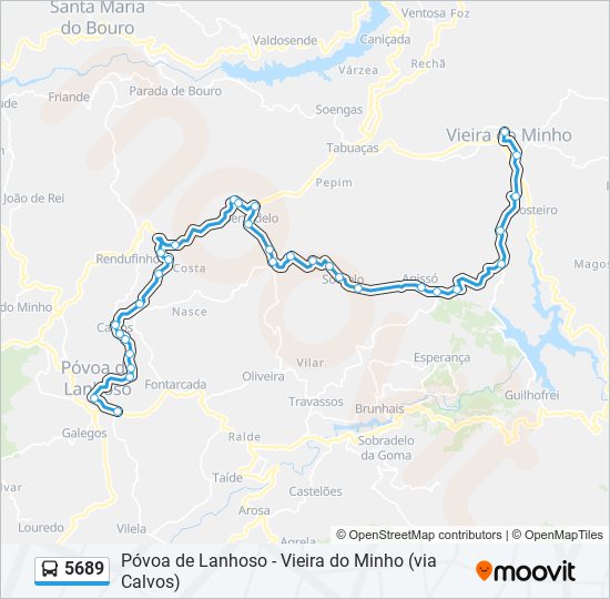 Mapa da linha do autocarro 5689.