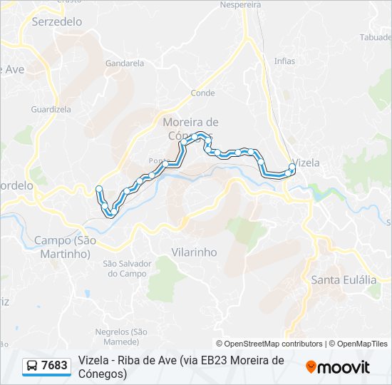 Mapa da linha do autocarro 7683.
