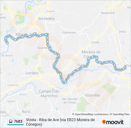 Mapa da linha do autocarro 7683.