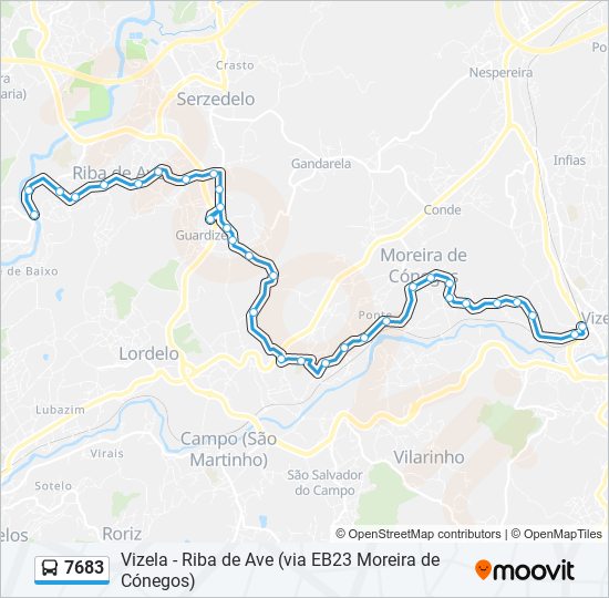 Mapa da linha do autocarro 7683.