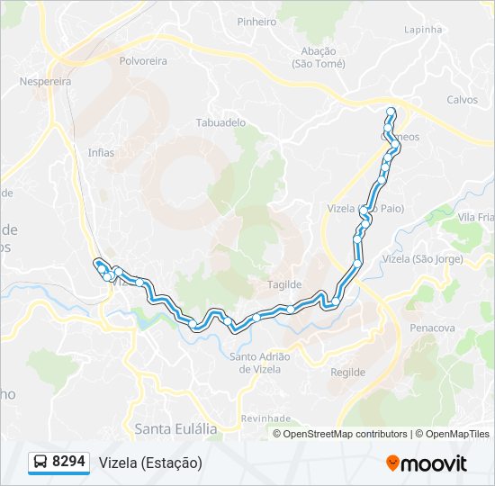 Mapa da linha do autocarro 8294.