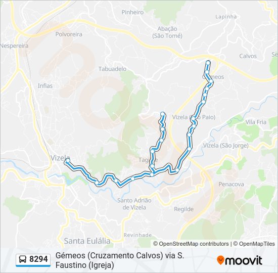 Mapa da linha do autocarro 8294.