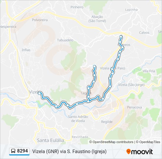 Mapa da linha do autocarro 8294.