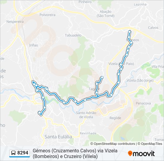 Mapa da linha do autocarro 8294.