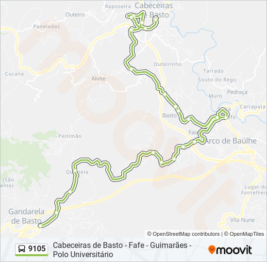 Mapa da linha do autocarro 9105.