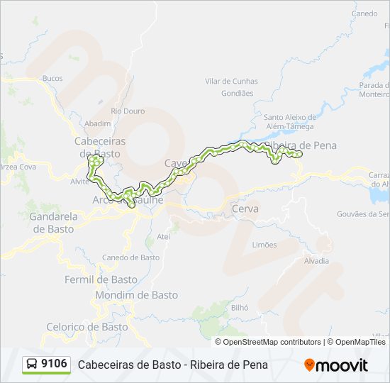 Mapa da linha do autocarro 9106.