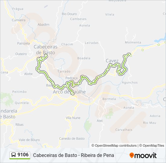 Mapa da linha do autocarro 9106.