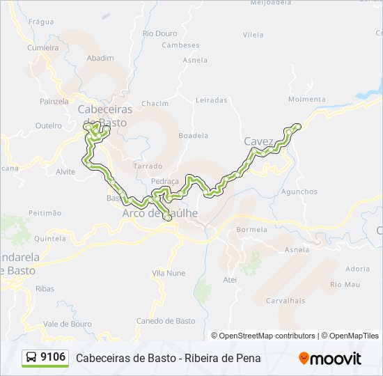 Mapa da linha do autocarro 9106.