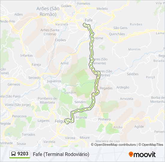 Mapa da linha do autocarro 9203.