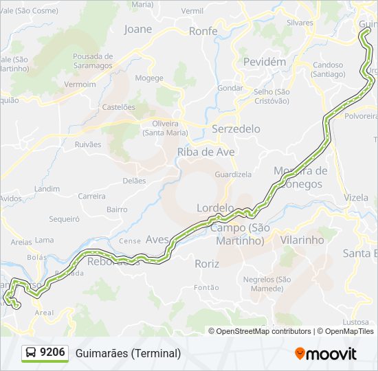 Mapa da linha do autocarro 9206.