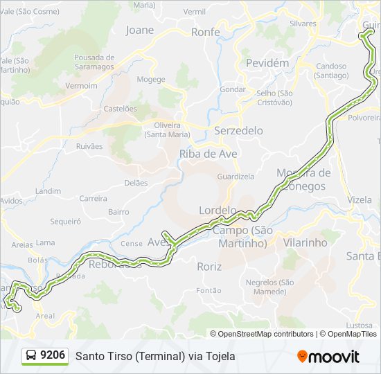 Mapa da linha do autocarro 9206.