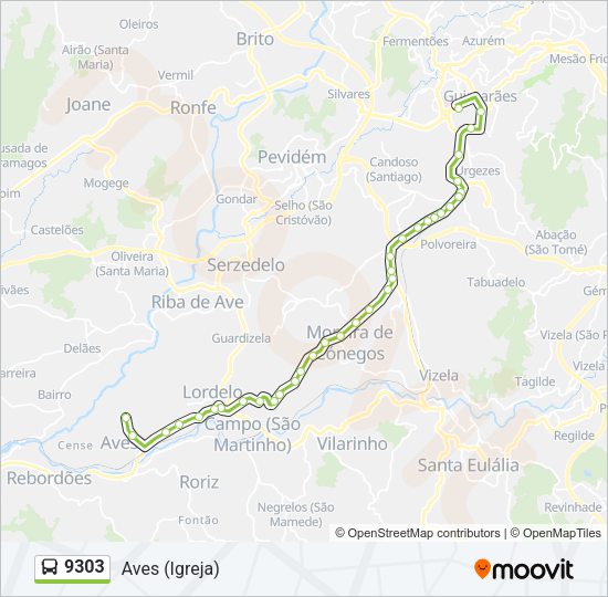 Mapa da linha do autocarro 9303.
