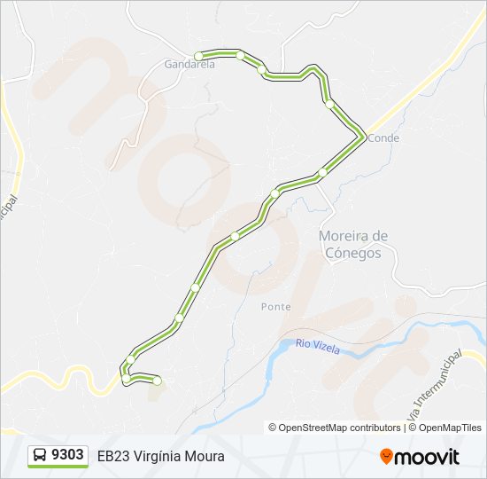 Mapa da linha do autocarro 9303.