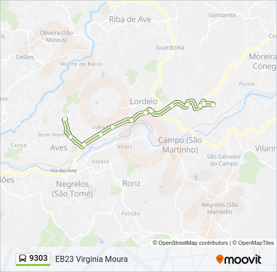 Mapa da linha do autocarro 9303.