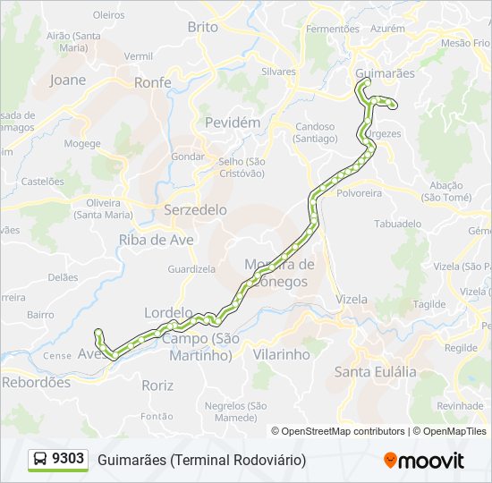 Mapa da linha do autocarro 9303.