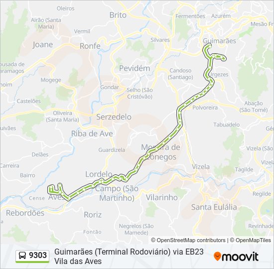 Mapa da linha do autocarro 9303.