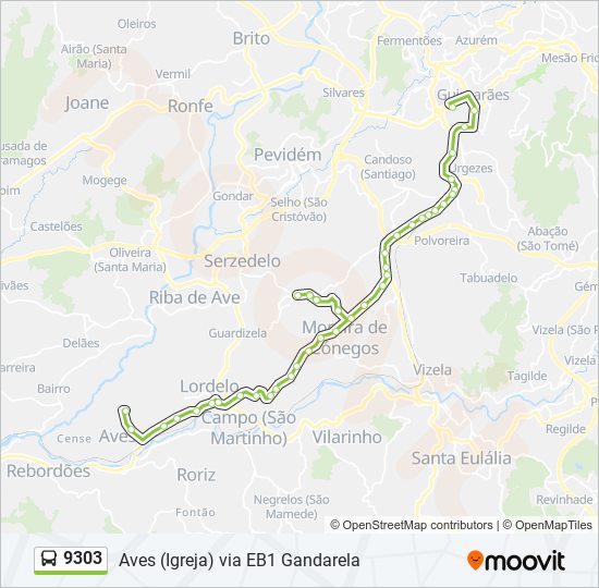 Mapa da linha do autocarro 9303.