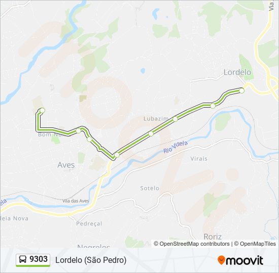 Mapa da linha do autocarro 9303.