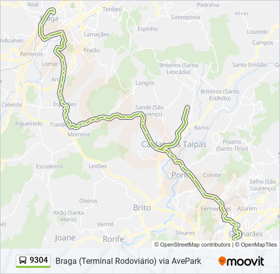 Mapa da linha do autocarro 9304.