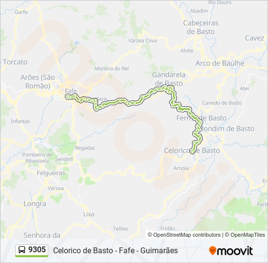 Mapa da linha do autocarro 9305.