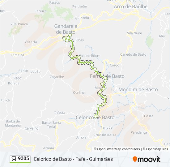 Mapa da linha do autocarro 9305.