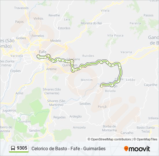 Mapa da linha do autocarro 9305.