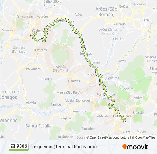 Mapa da linha do autocarro 9306.