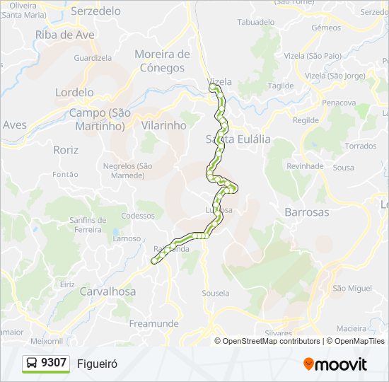 Mapa da linha do autocarro 9307.