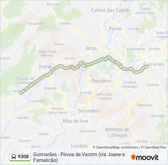 Mapa da linha do autocarro 9308.