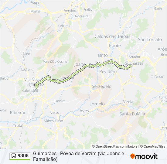 Mapa da linha do autocarro 9308.