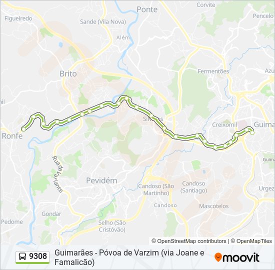 Mapa da linha do autocarro 9308.