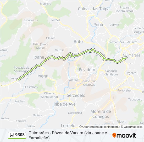 Mapa da linha do autocarro 9308.