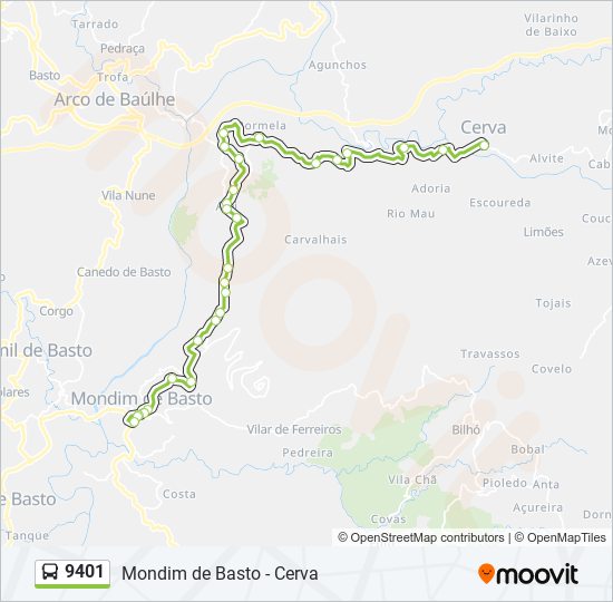 Mapa da linha do autocarro 9401.