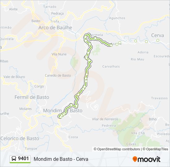 Mapa da linha do autocarro 9401.