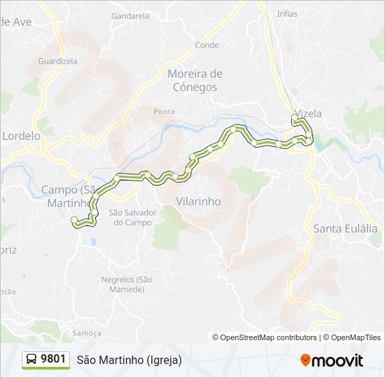 Mapa da linha do autocarro 9801.