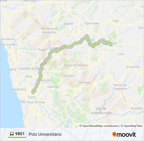 Mapa da linha do autocarro 9801.