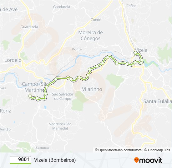 Mapa da linha do autocarro 9801.