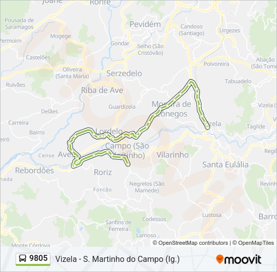 Mapa da linha do autocarro 9805.
