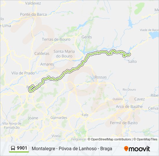 Mapa da linha do autocarro 9901.