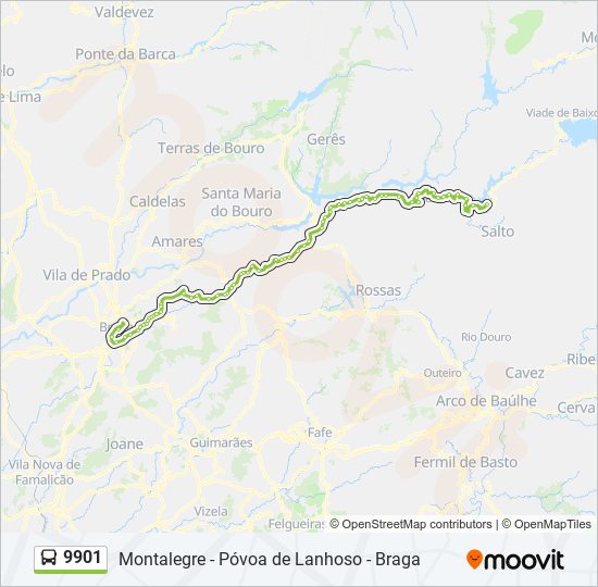 Mapa da linha do autocarro 9901.